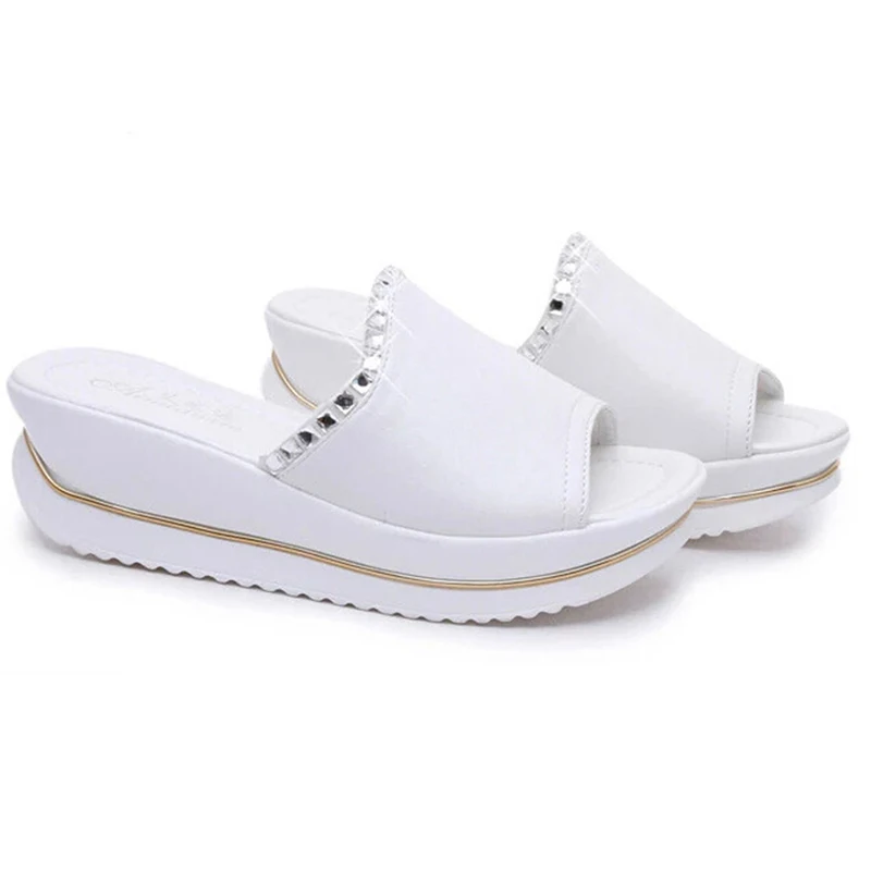 White Женские босоножки из искусственной кожи для девушек обувь на платформе женские шлепанцы на платформе Тапочки сандалии обувь сандалии на платформе Mujer - Цвет: White