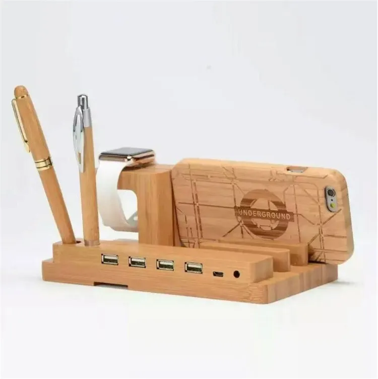 100% натуральный деревянный Настольный USB 4 Порты и разъёмы концентратор Зарядное