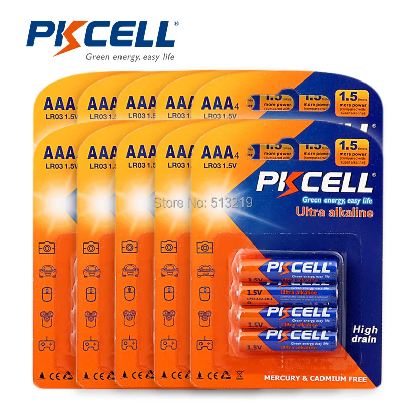 

40pcs PKCELL 1.5V AAA LR03 battery E92 AM4 MN2400 MX2400 alkaline battery akumulator lr03 dry Batteries for toothbrus