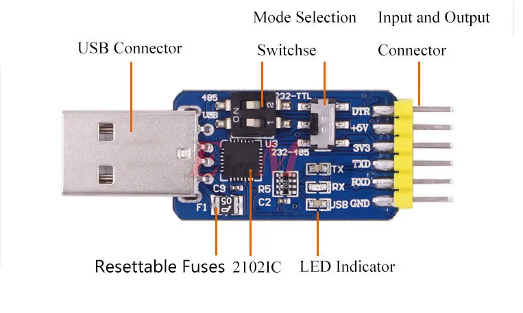 Witmotion USB-UART 6-в-1 постоянного тока в переменный конвертер, многофункциональный(USB-TTL/RS485/232, TTL-RS232/485232-485) последовательный адаптер переменного тока, с CP2102 модуль