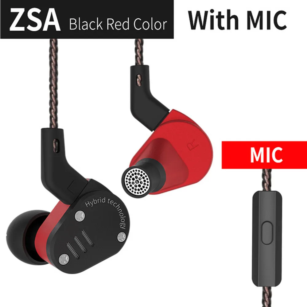 Новый KZ ZSA наушники якорь и динамический гибрид в ухо HIFI бас Спортивная гарнитура