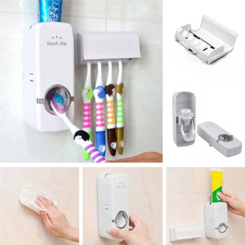 2018 Hot Selling White Automatic Toothpaste Dispenser + 5 Toothbrush Holder Set Wall Mount Stand | Дом и сад