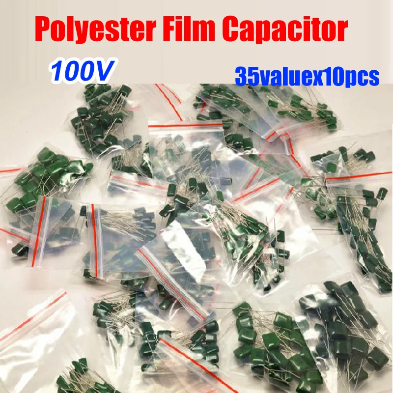 

35valuesx10pcs=350pcs 2A Series Polyester Film Capacitor 100V 2A102J-2A823J 1NF~82NF Assorted Kit