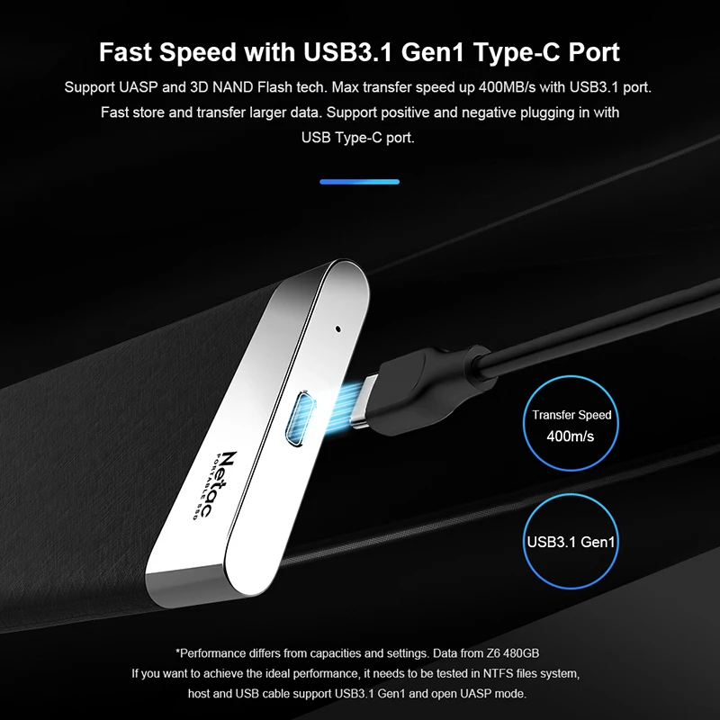 Netac Z6 USB 3,1 type C SSD 240 ГБ 480 ГБ 960 ГБ 1,8 дюйма высокоскоростной портативный внешний твердотельный диск для настольного ноутбука