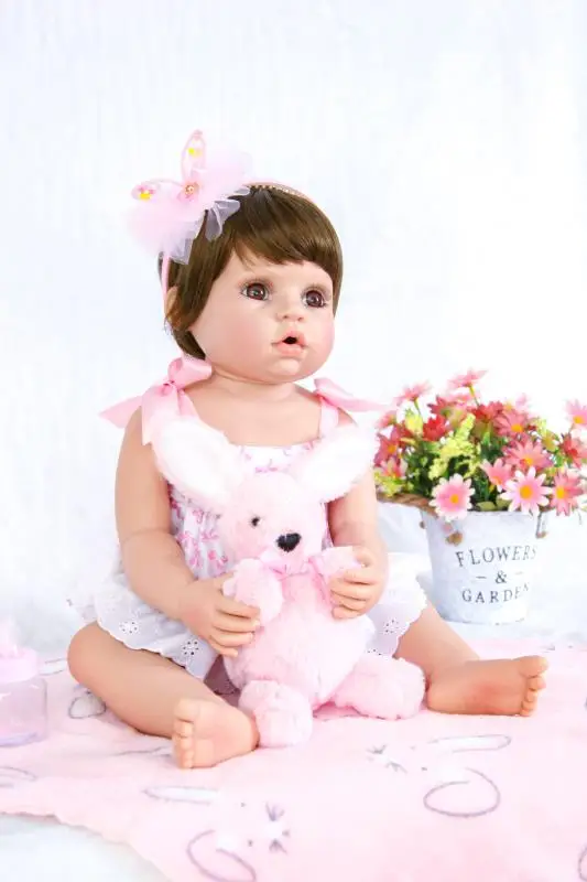 55 см полностью силиконовая кукла-реборн для девочки Boneca 22 дюйма виниловая принцесса новорожденные дети с кроликом подарок на день рождения игрушка для купания