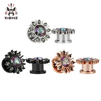 kubooz piercing fashion stainless steel purple orchid zircon ear plug and tunnel body jewelry piercing expander gauges 2pcs lot