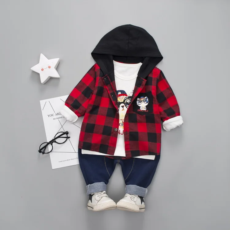 Boys Outfits 2018 Autumn Children's Suit Sweater Three-piece Hooded Suits Kids Cartoon Print Toddler Fall Clothes |