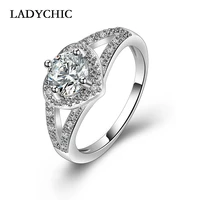 ladychic high quality love heart shape silver color cubic zircon rings fashion charm female wedding jewelry wholesale lr1037
