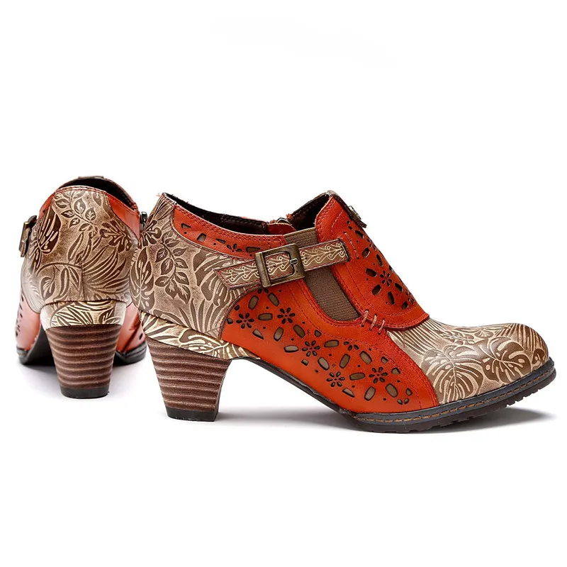 

Vintage Genuine Leather Pumps Women Shoes Retro Bohemian Spring Autumn Zipper Ankle Office Pumps Ladies Shoes Heels Plus Size 42