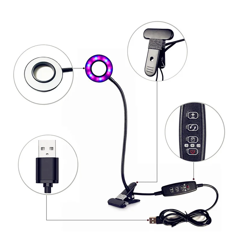 6 Вт 12 Вт 18 светодио дный светодиодный светящийся DC 5 В в USB блок питания с 360 градусов гибкий зажим лампа настольная светодио дный лампа для роста растений