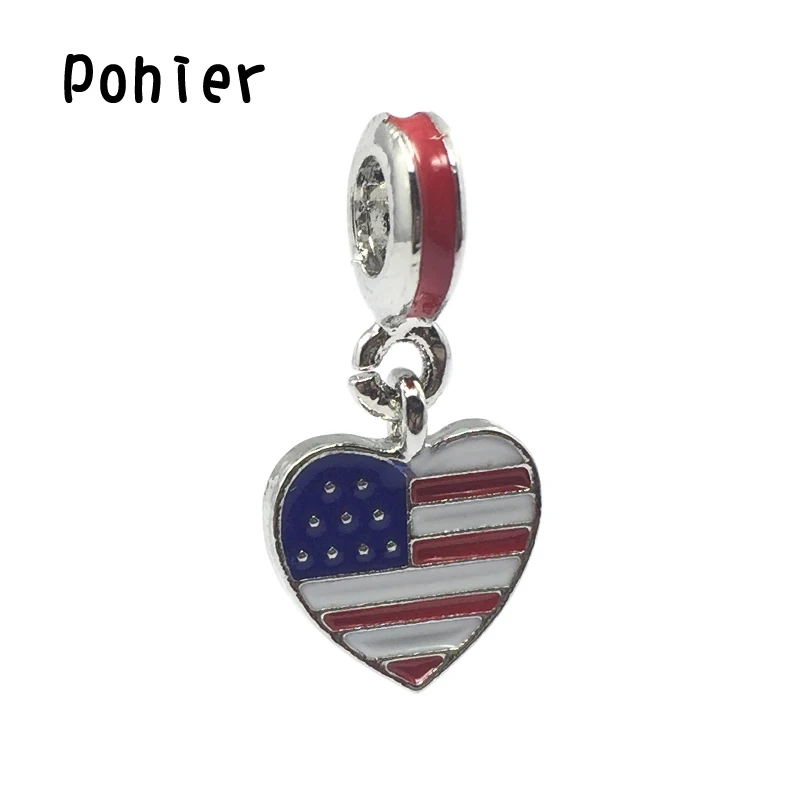 

2Pcs USA Flag ,Red &Blue White Enamel Pendant European Beads Fit Charms Bracelets&Bangle DIY Jewelry