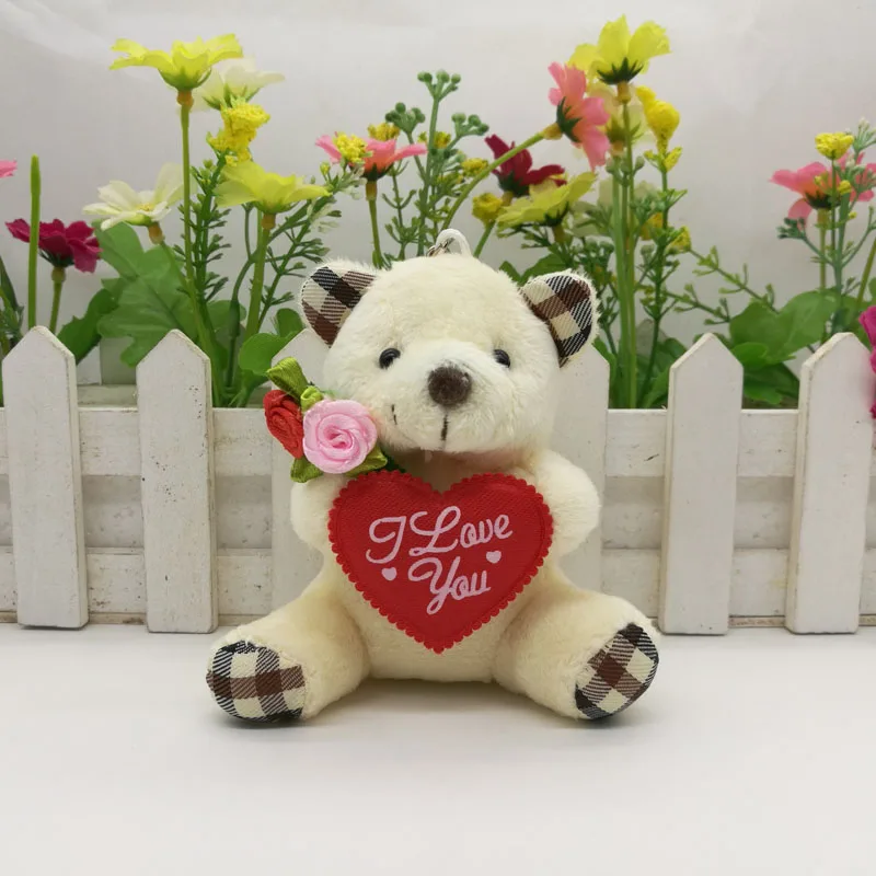 Оптовая продажа плюшевый медведь 9 см с надписью I love you heart and flower для свадьбы 24