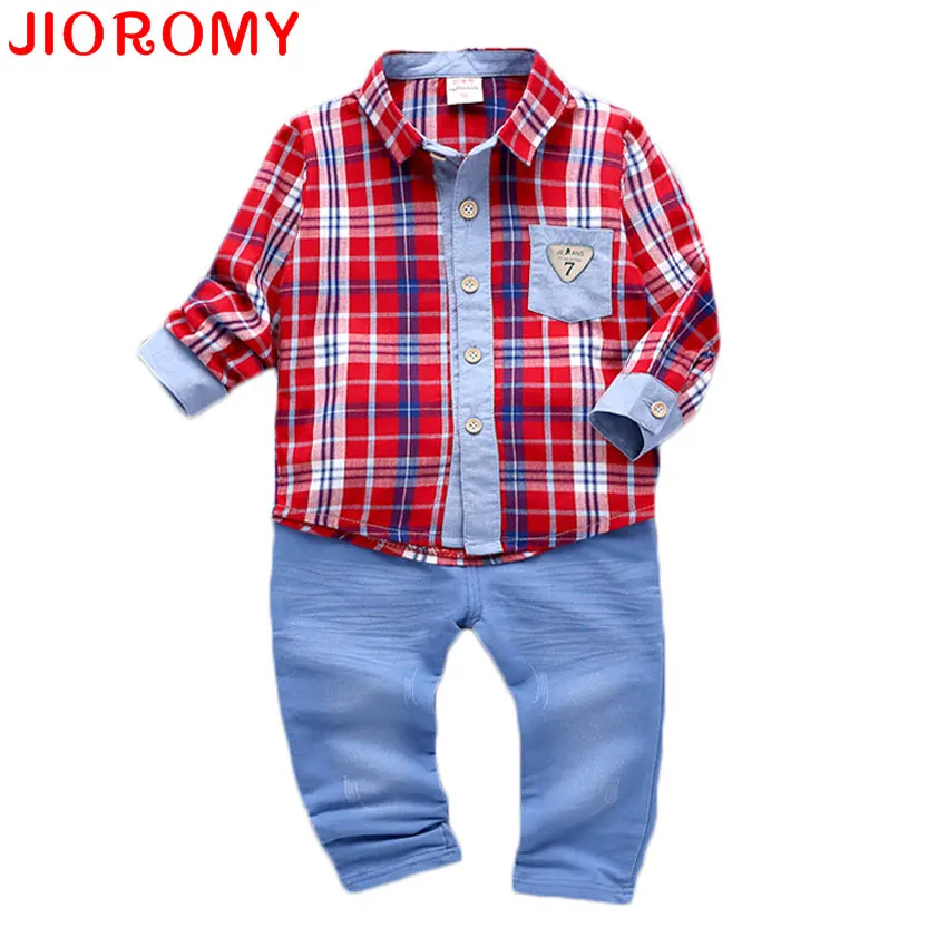 JIOROMY костюмы для маленьких мальчиков рубашка в клетку + штаны комплект из 2