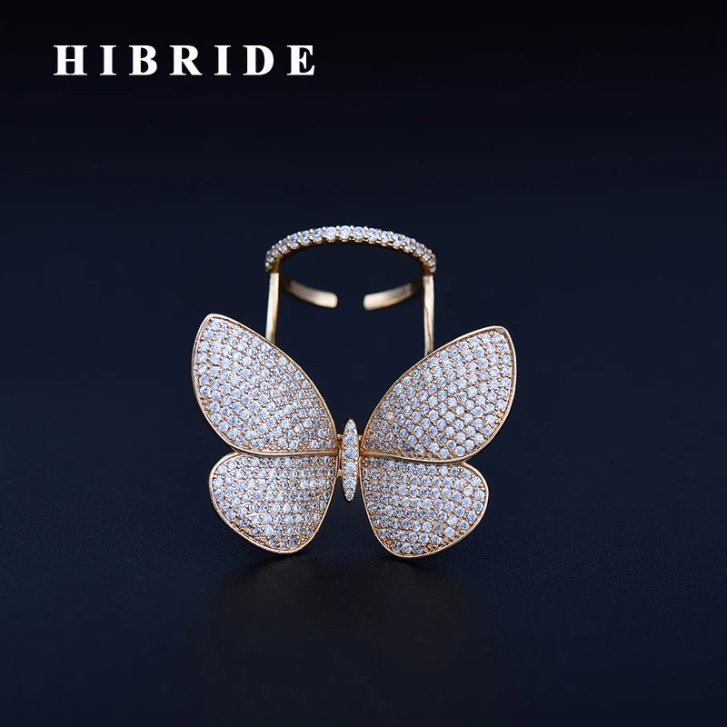 Женское Открытое кольцо HIBRIDE с прозрачной бабочкой золотистого цвета