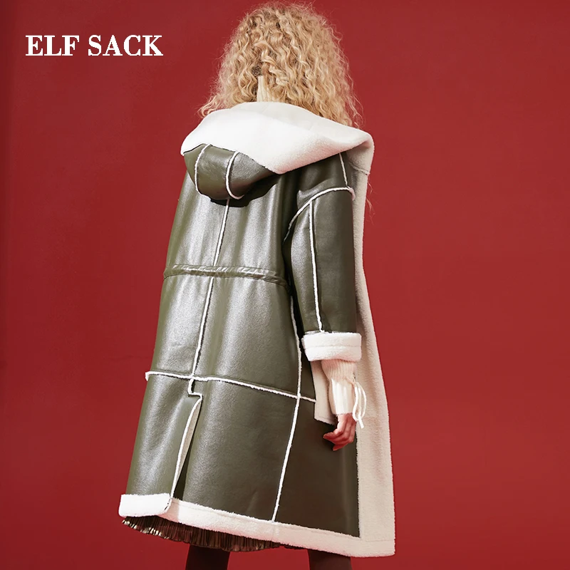 ELFSACK зимняя Новинка теплая Женская куртка из искусственного меха длинное женское