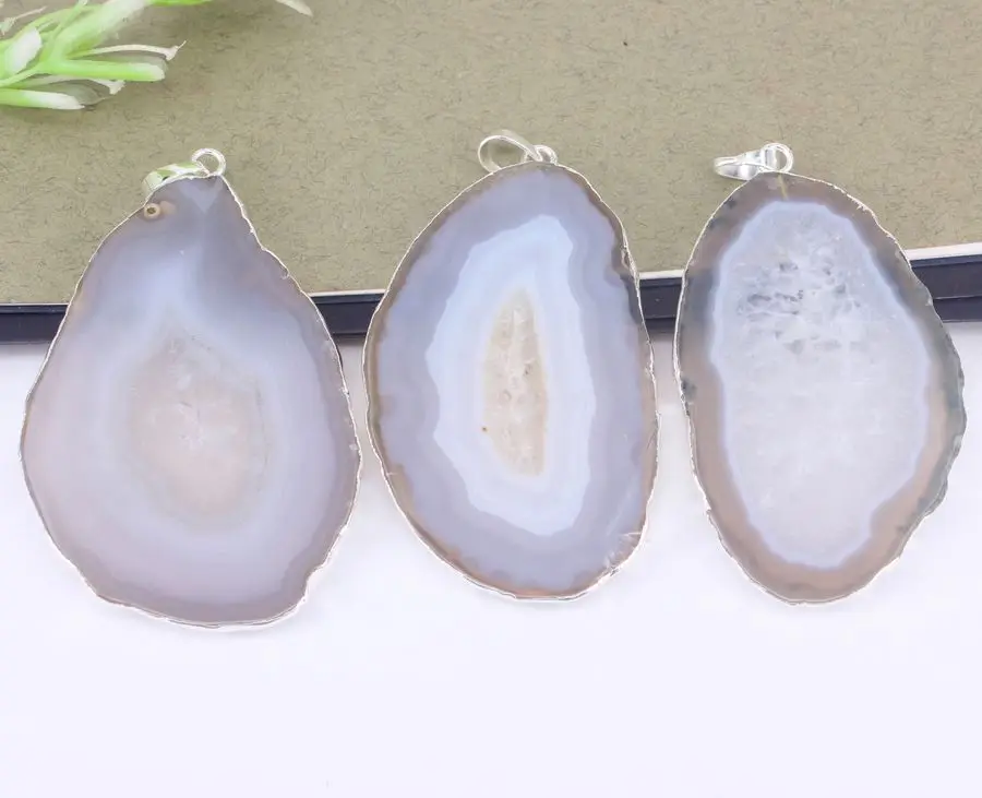 Silver Plated 5 шт. модный посеребренный кулон из натурального срез камня, серьги со стразами кулон в натуральном цвете ювелирных изделий - Окраска металла: Silver Plated