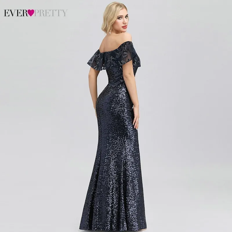Sexy Sequined Evening Dresses Long Ever Pretty Off The Shoulder Ruffles Formal Party Gowns Little Mermaid Dresses Robe De Soiree