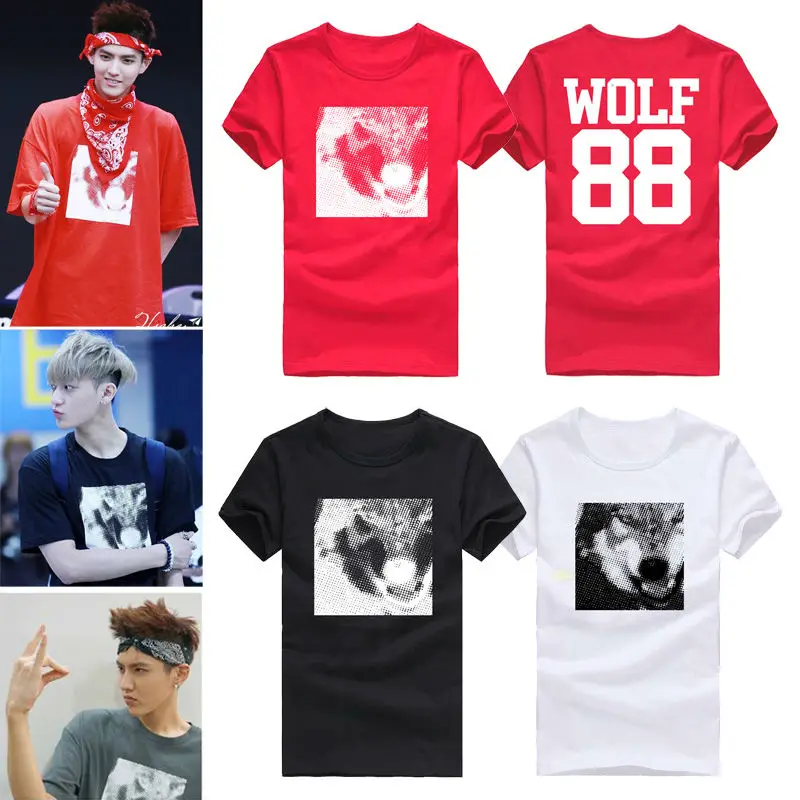 KPOP EXO XOXO KISS & HUG первый год выпуска волк 88 KRIS XIU MIN LU HAN CHEN TAO D.O. Футболка с коротким