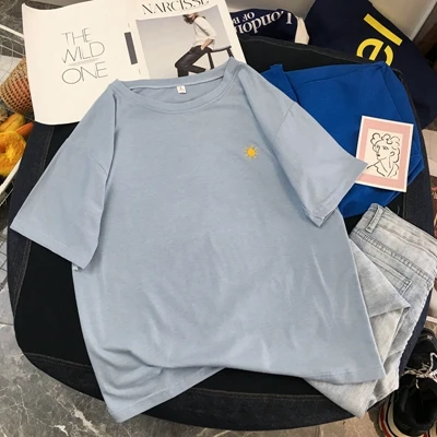 blue Женская футболка, хлопковая футболка, женская футболка, Harajuku, летняя Корейская одежда, винтажные Мультяшные футболки с коротким рукавом, с рисунком Микки - Цвет: blue