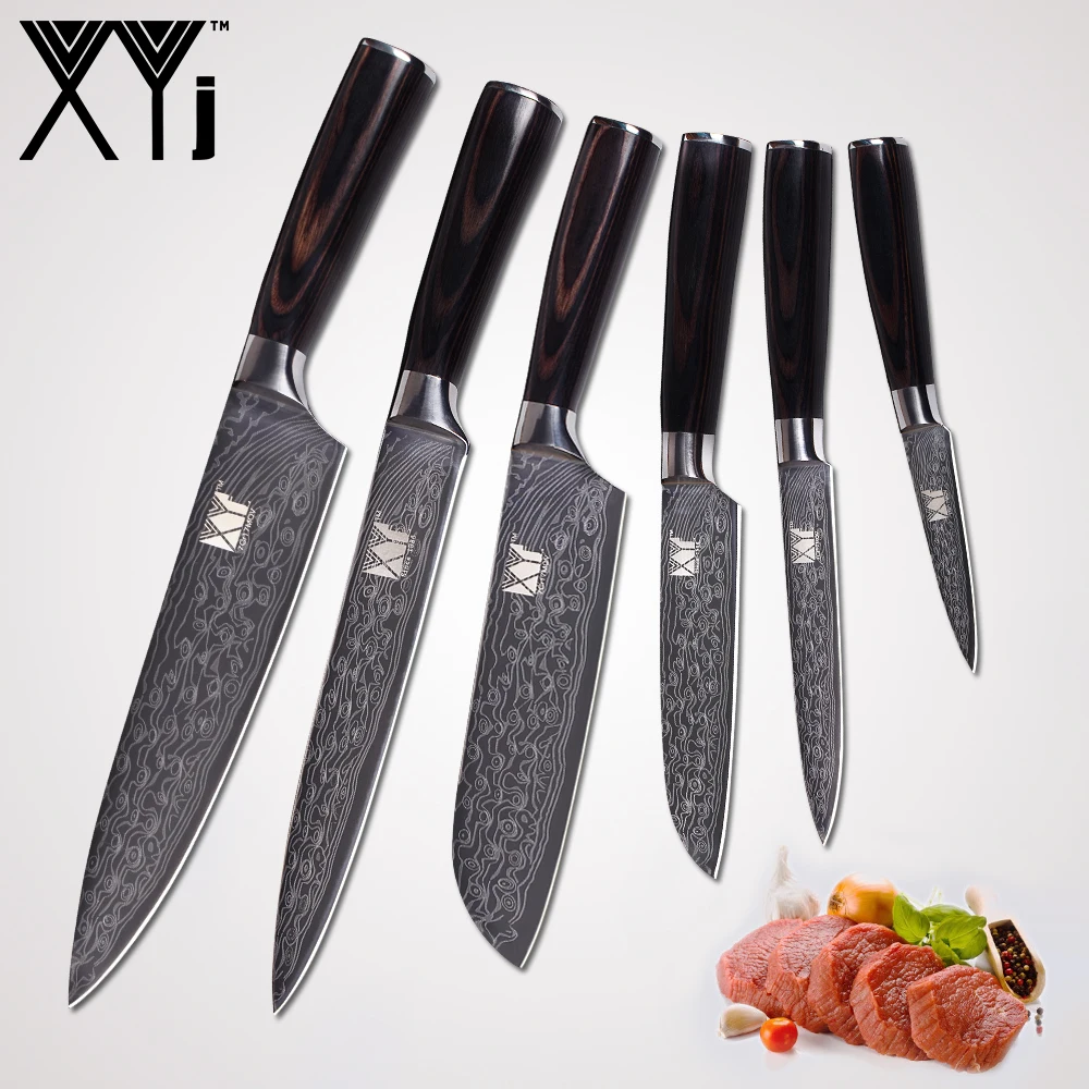 XYj кухонные ножи 8 &quot7&quot 5 &quot3 5&quot из нержавеющей стали красивый узор цветная