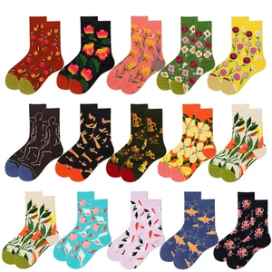 Носки женские из чесаного хлопка, с цветами