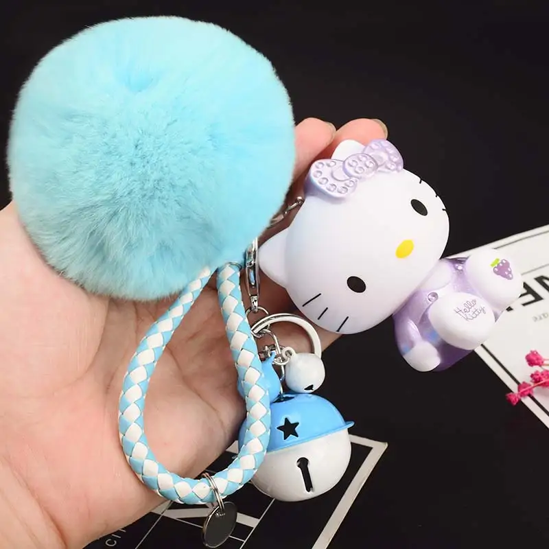 Милый мультфильм hello kitty Кролик Мех Шар помпон подвески-Помпоны ремешок для женщин металлические брелки-цепочки автомобиля сумка Шарм D151 - Цвет: 10
