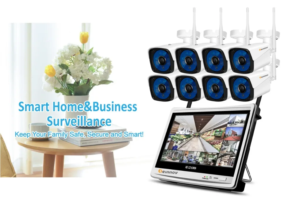Einnov 1080P 2MP Беспроводная система видеонаблюдения ip-камера NVR 12 дюймов ЖК-монитор 4Ch 8CH Camara wifi комплект видеонаблюдения P2P