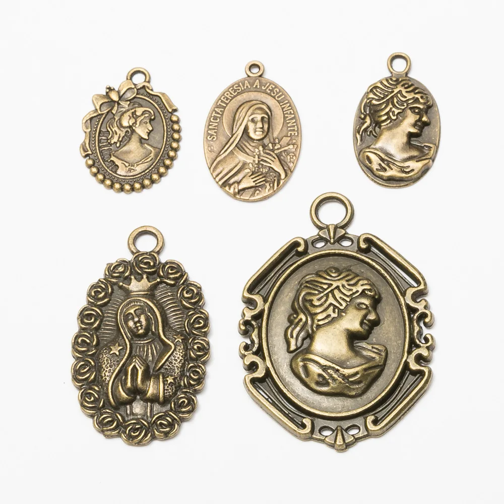 

Virgin Mary Charms Pendants 10pcs Bronze Tone Cameo Portrait Charm for Bracelet Necklace DIY Jewelry Making Finding Accessories
