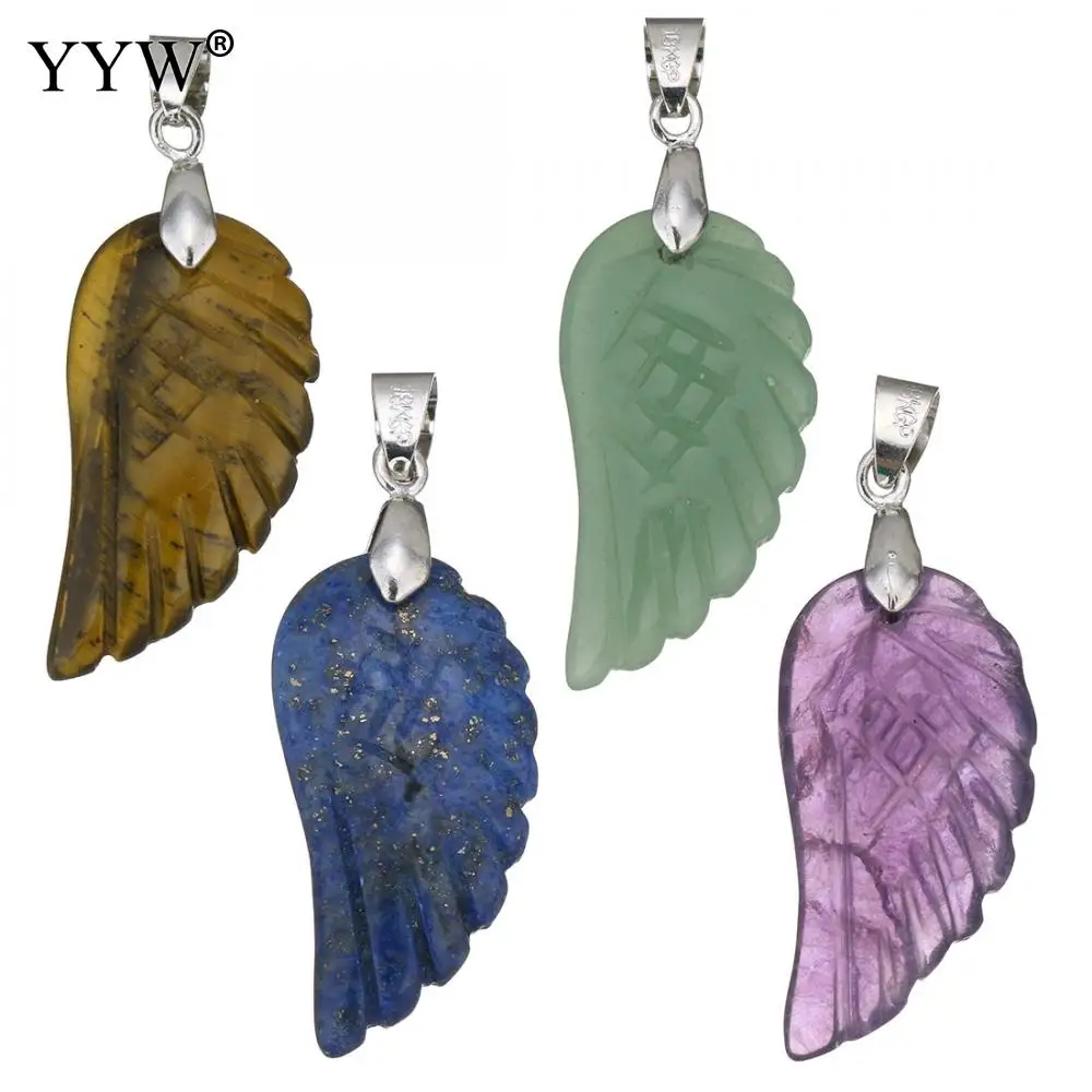 YYW кулон из натурального камня для ожерелья ангелов крыла серебряного цвета под