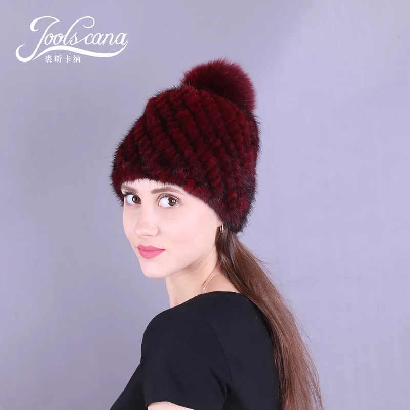 Женская шапка из меха норки joolscana зимняя с помпоном вязаная beaine лисы новый бренд