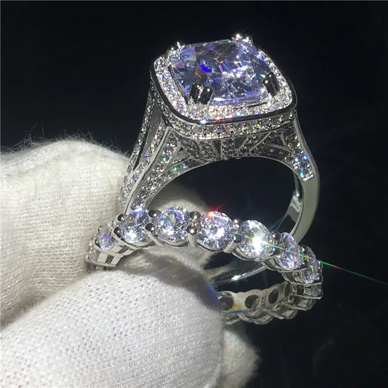 Choucong набор колец для влюбленных с подушками 8ct прозрачный 5A Циркон Cz Белое золото заполненный 925 серебро обручальное кольцо кольца для женщин