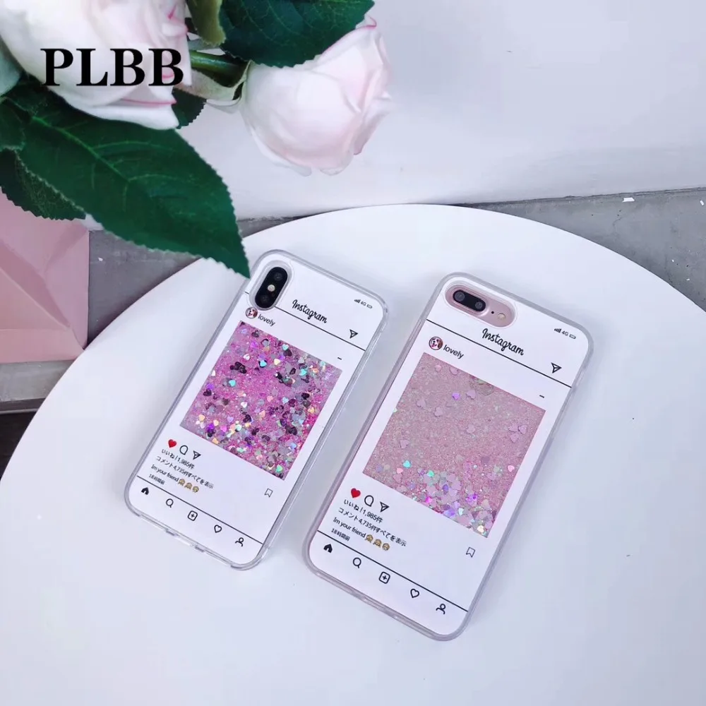 PLBB Роскошный Blingbling Love Heart розовый блестящий мощный Жидкий чехол для телефона из