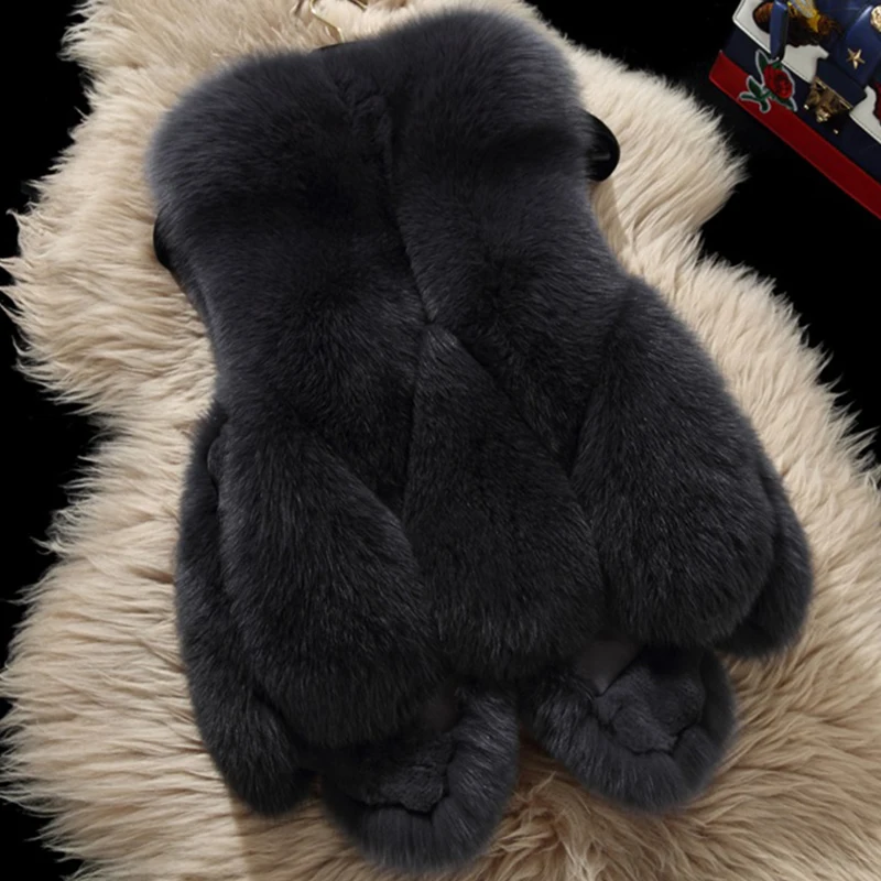 Новое поступление зимний плотный теплый меховой жилет серый женский из