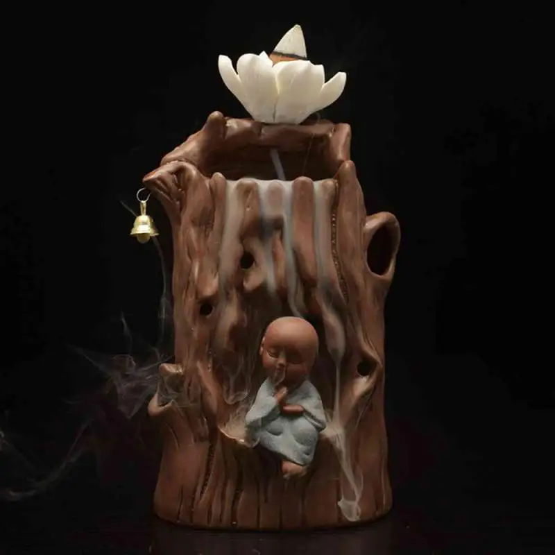 

The Little Monk Crescent Ceramic Backflow Incense Burner Lotus Flower Smoke Waterfall Incense Holder Incense Crafts Home Decor