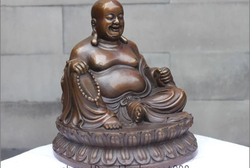 Китайская буддистская статуя Будды Maitreya из чистой бронзы и меди|Статуи