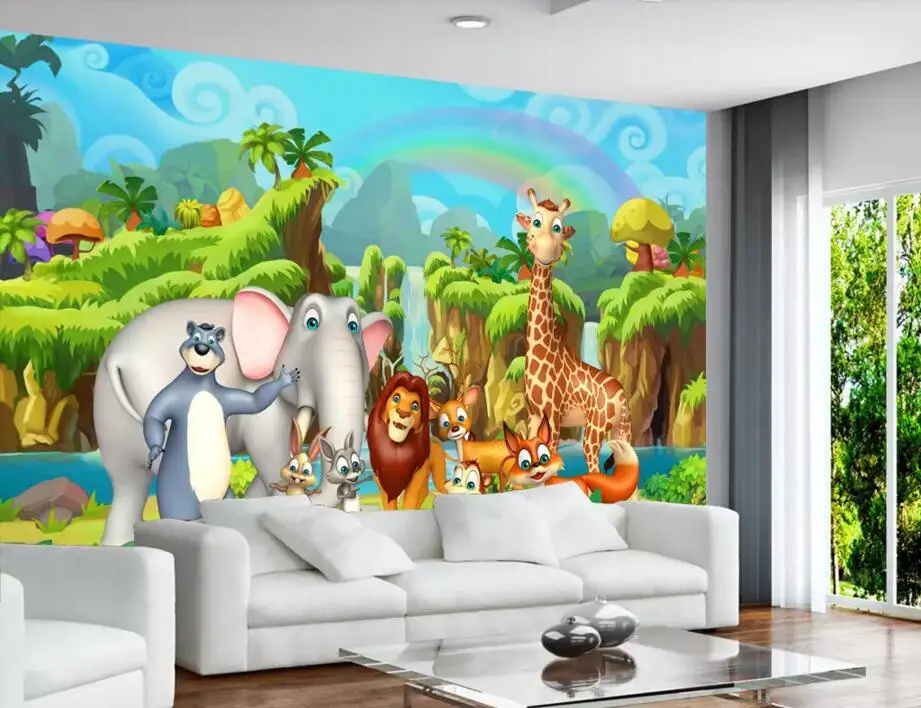 На заказ papier peint animaux мультфильм лес Сказочный Мир животных росписи для детской
