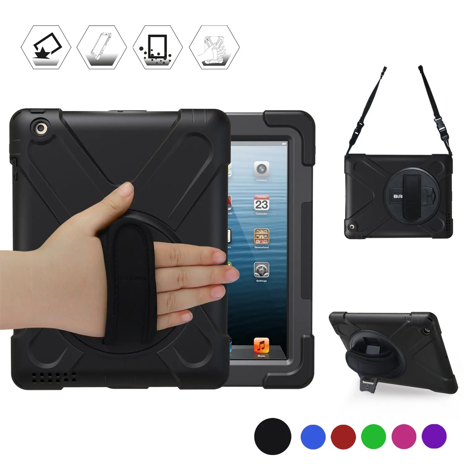

Conelz For iPad 4 Case,iPad 3 2Case,Shock-Absorption Armor Defender Protective Case Rotatable Built-in Kickstand/Hand Strap