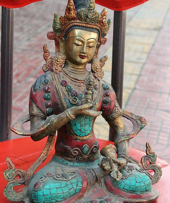 10&quot Tibet Bronze Gilt Inlay Turquoise Vajrasattva Bodhisattva God Budha Statue | Дом и сад