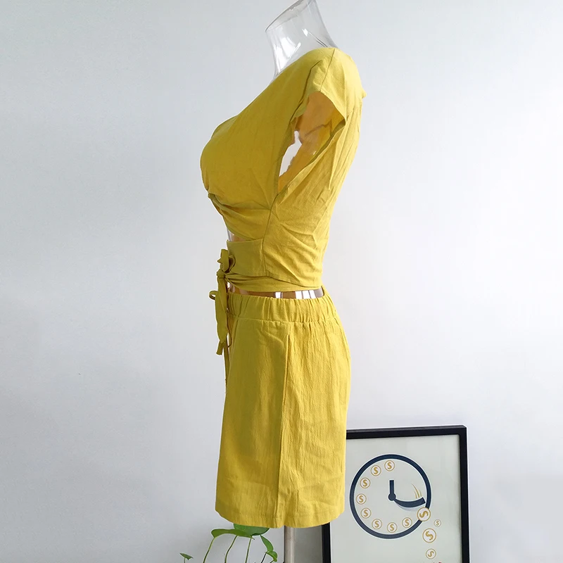 2019 летние женские короткие комплекты однотонный Повседневный клубный верх и