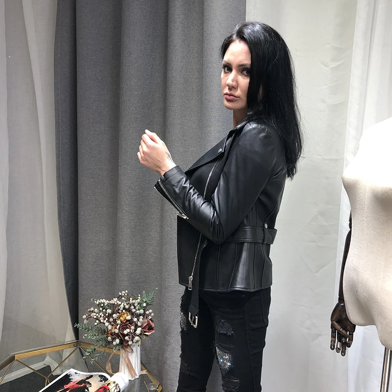 EIFURKOP из натуральной кожи куртка Для женщин модные черные мотоциклетные пальто