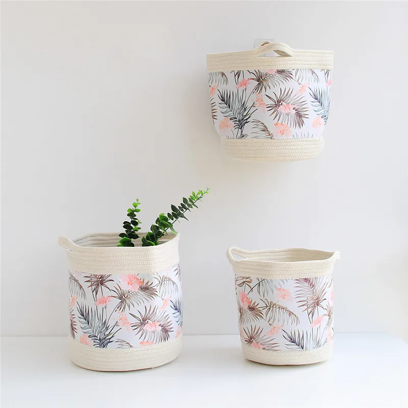 INS нордическая корзина из хлопка с зелеными листьями для хранения тропических