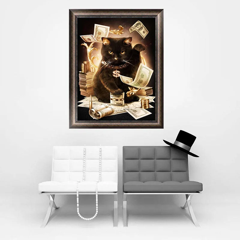 Diamond Painting Full Square Mosaic Dollar Cat Embroidery Picture Of Rhinestones Home Decoration | Дом и сад