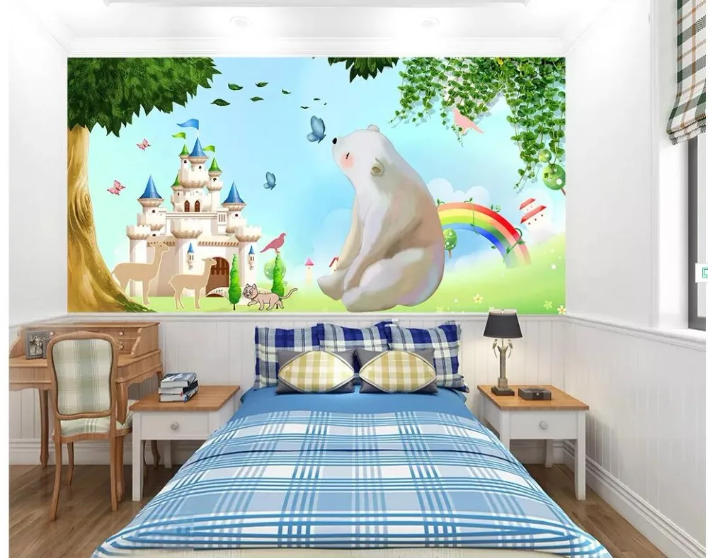 3d фото обои на заказ мультфильм большое дерево детская комната замок Домашний