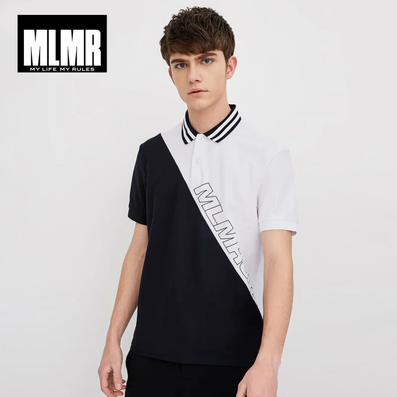 MLMR мужская хлопковая контрастная с отложным воротником короткими рукавами