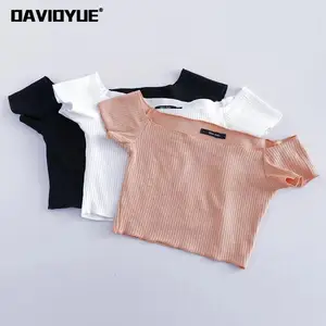 Женская трикотажная футболка, летний топ с открытыми плечами и вырезом-лодочкой, Сексуальная футболка с коротким рукавом и открытой спиной, 2019