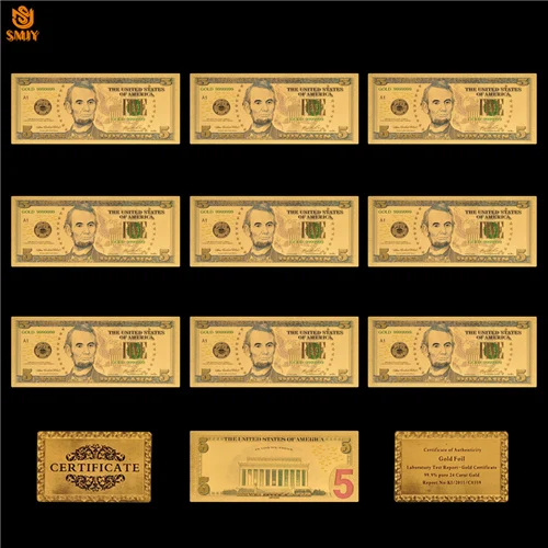 10 шт./лот 1928 США валютная бумага 20 доллар деньги в 24 К Позолоченные счета декоративная банкнота коллекций - Цвет: 5 Dollar