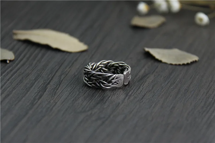 C&ampR Real S999 Sterling Silver Rings for Men Braided Thorns Black Thai Opening Handmade Vintage Fine Jewelry | Украшения и
