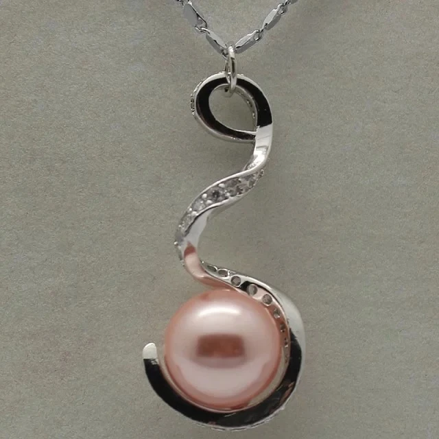 free shipping 4 colors lady's silver plated 12mm blue/pink/gray/brown shell pearl bead designed pendant for Valentine's gift |