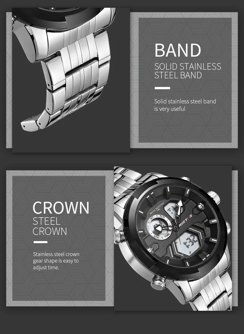RISTOS Мужские Цифровые Аналоговые наручные часы модные часы Relojes Masculino Hombre многофункциональные мужские спортивные часы с хронографом Новинка 9359