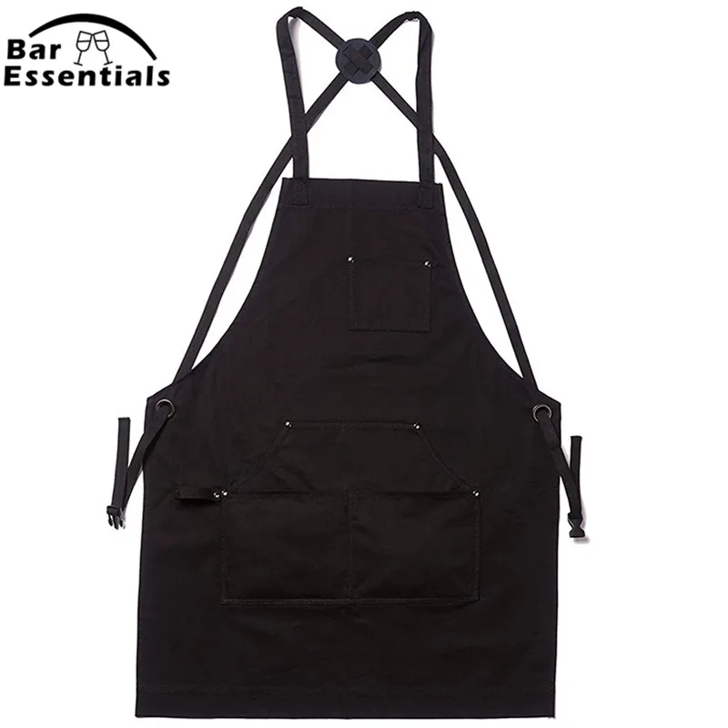 Canvas Work Apron Брезентовый фартук с карманами для инструментов черный для бармена, татуировки, бариста, бармена, пекаря, серверного фартука - Цвет: Canvas Work Apron